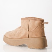 Γυναικεία μποτάκια suede με γούνα και chunky σόλα ΜΠΕΖ