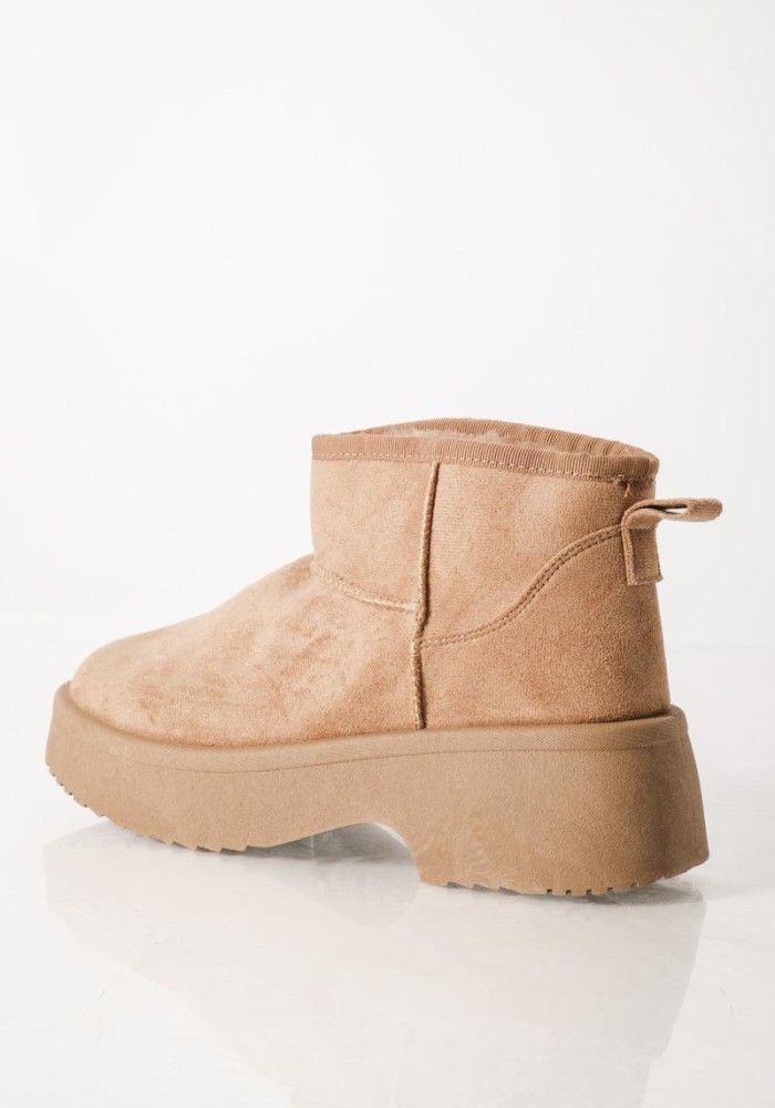 Γυναικεία μποτάκια suede με γούνα και chunky σόλα ΜΠΕΖ