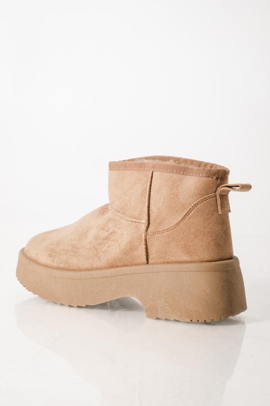 Γυναικεία μποτάκια suede με γούνα και chunky σόλα ΜΠΕΖ
