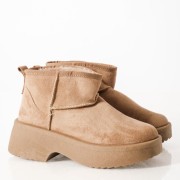 Γυναικεία μποτάκια suede με γούνα και chunky σόλα ΜΠΕΖ