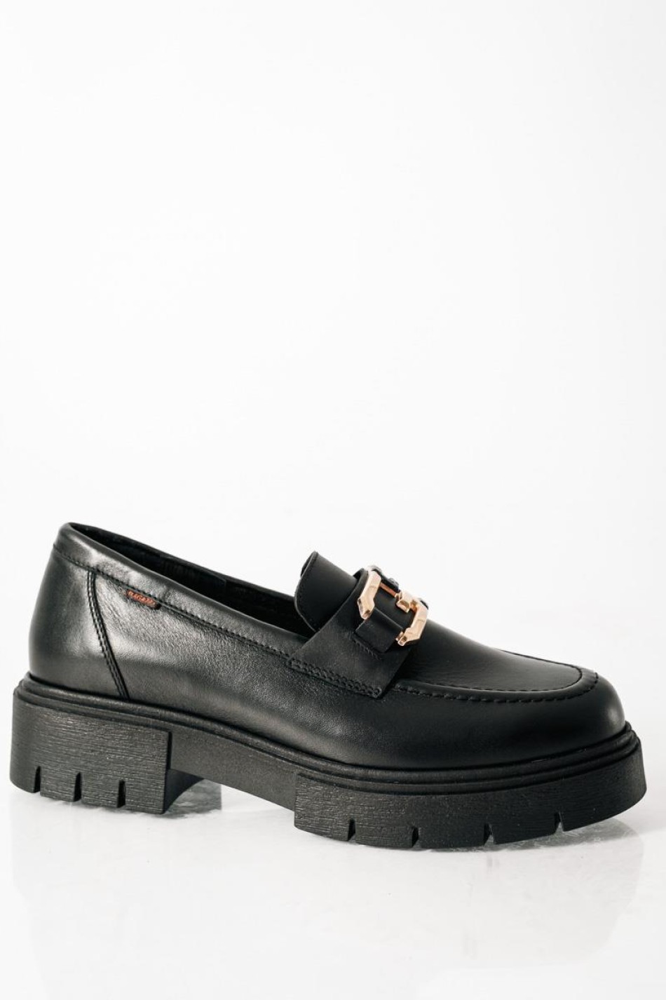 Ragazza δερμάτινα loafers με ιδιαίτερη αλυσίδα ΜΑΥΡΟ