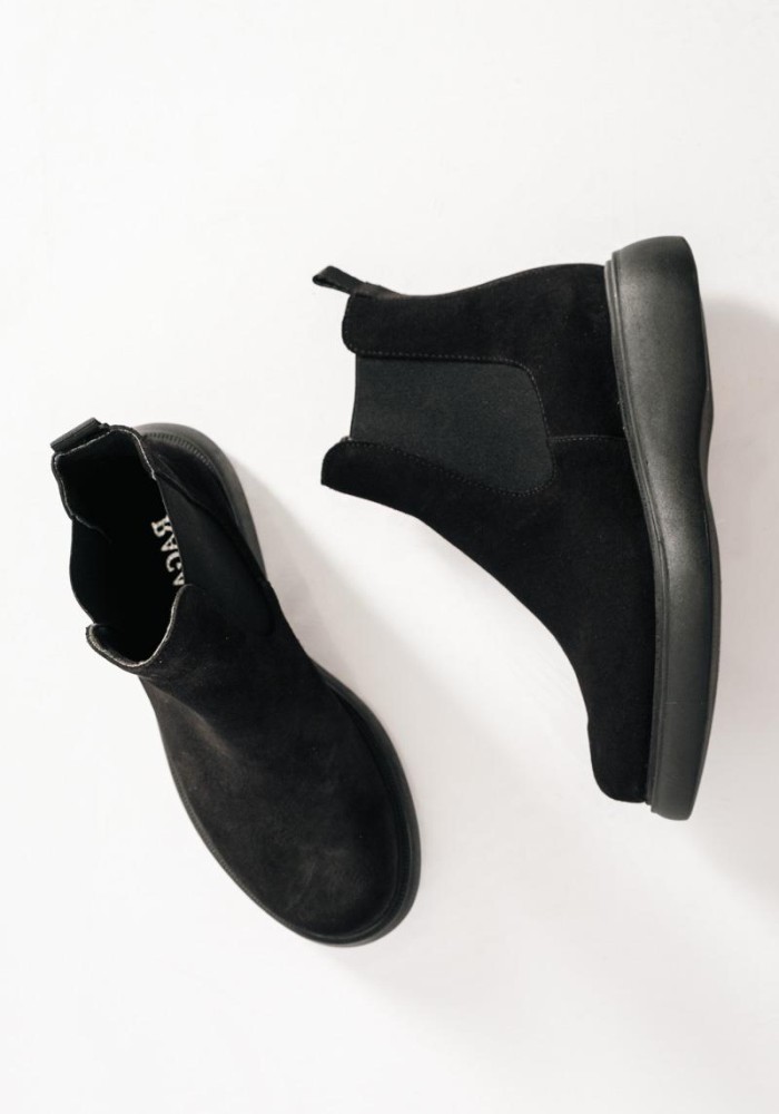 Ragazza suede δερμάτινα μποτάκια με ιδιαίτερη σόλα ΜΑΥΡΟ