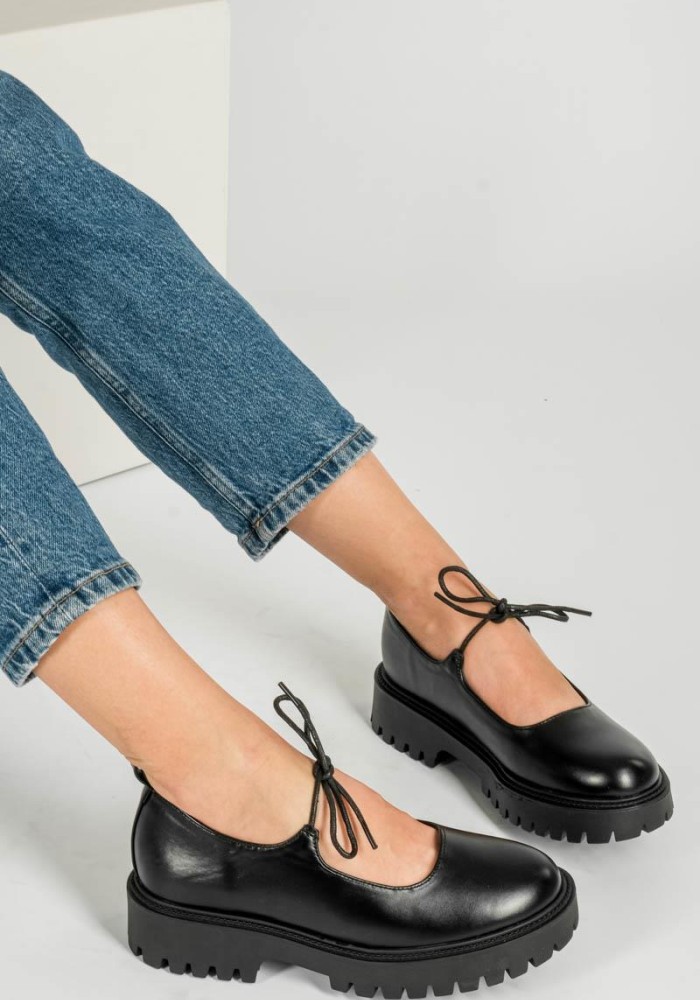 Casual chunky loafers με κορδόνι 396.H9028-L ΜΑΥΡΟ