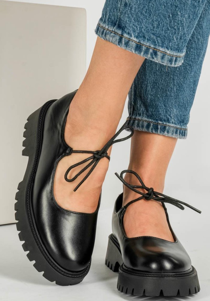 Casual chunky loafers με κορδόνι 396.H9028-L ΜΑΥΡΟ