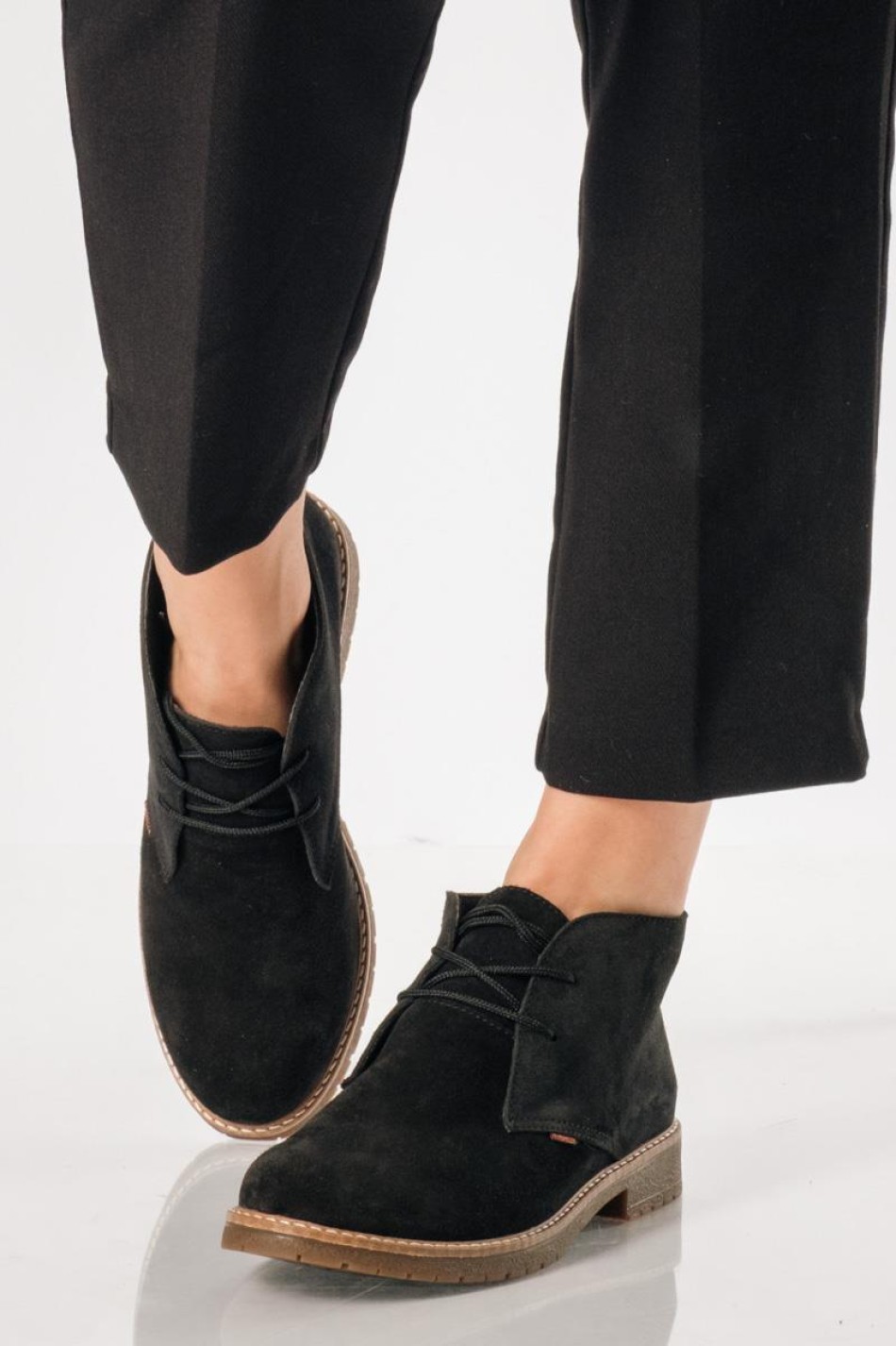 Ragazza suede δερμάτινα oxford μποτάκια ΜΑΥΡΟ