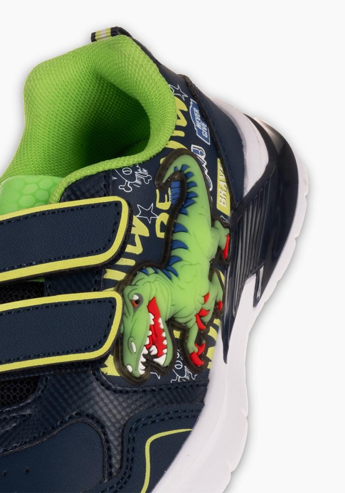 Sneaker για αγόρια με διπλό velcro και σχέδιο δεινόσαυρο ΜΠΛΕ