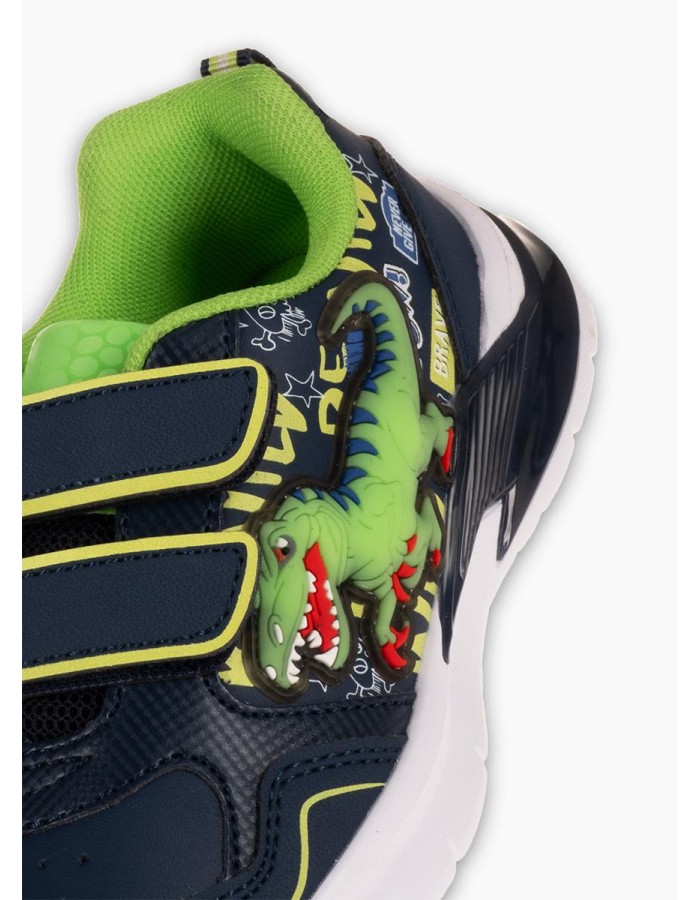 Sneaker για αγόρια με διπλό velcro και σχέδιο δεινόσαυρο ΜΠΛΕ