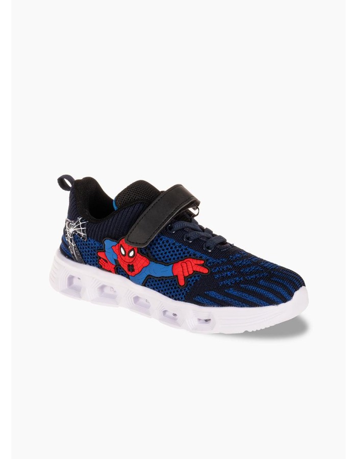 Αθλητικά για αγόρι spiderman με κούμπωμα velcro και φωτάκια στη σόλα ΜΠΛΕ