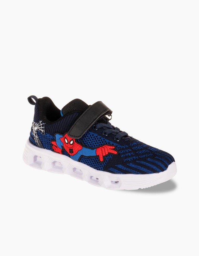 Αθλητικά για αγόρι spiderman με κούμπωμα velcro και φωτάκια στη σόλα ΜΠΛΕ