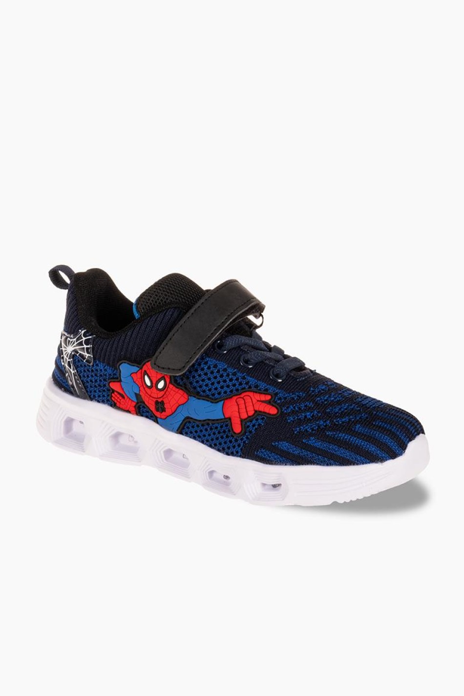 Αθλητικά για αγόρι spiderman με κούμπωμα velcro και φωτάκια στη σόλα ΜΠΛΕ