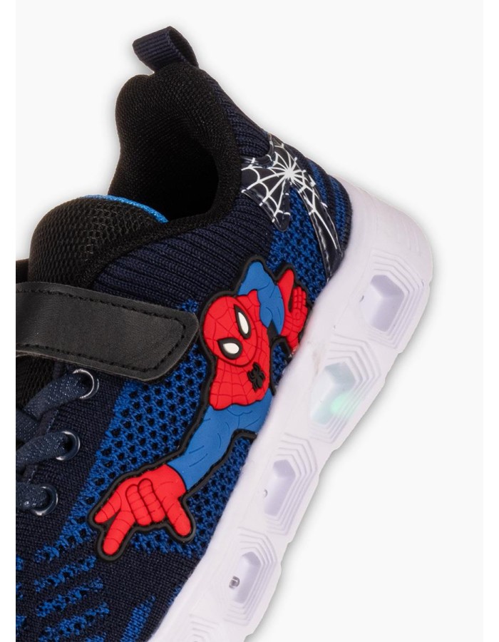 Αθλητικά για αγόρι spiderman με κούμπωμα velcro και φωτάκια στη σόλα ΜΠΛΕ