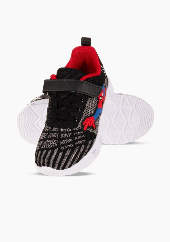 Αθλητικά για αγόρι spiderman με κούμπωμα velcro και φωτάκια στη σόλα ΜΑΥΡΟ/ΓΚΡΙ