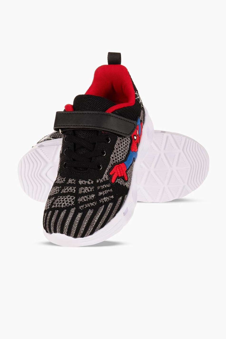 Αθλητικά για αγόρι spiderman με κούμπωμα velcro και φωτάκια στη σόλα ΜΑΥΡΟ/ΓΚΡΙ