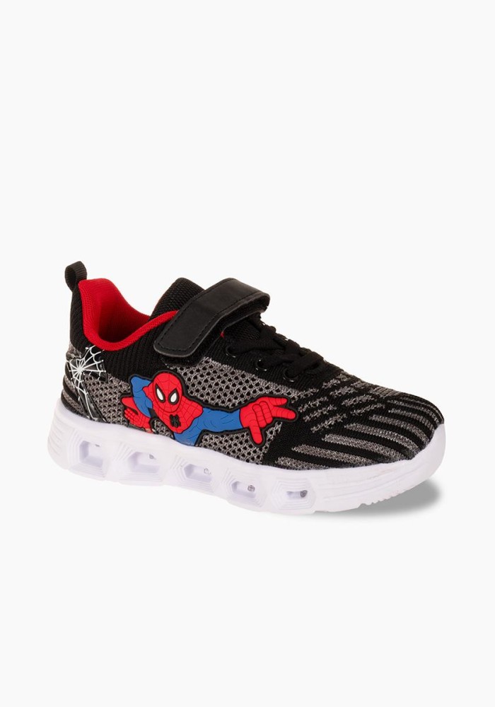Αθλητικά για αγόρι spiderman με κούμπωμα velcro και φωτάκια στη σόλα ΜΑΥΡΟ/ΓΚΡΙ