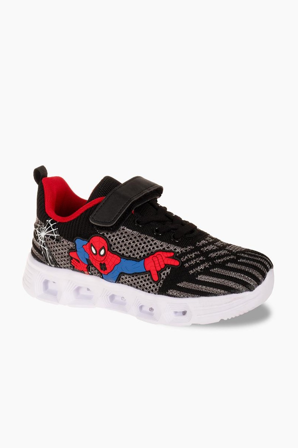 Αθλητικά για αγόρι spiderman με κούμπωμα velcro και φωτάκια στη σόλα ΜΑΥΡΟ/ΓΚΡΙ