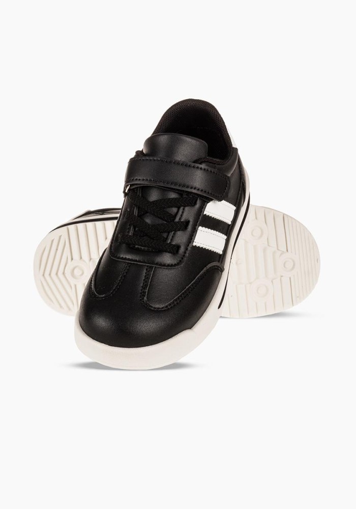 Sneakers για αγόρια με velcro και διπλή ρίγα στο πλάι ΜΑΥΡΟ