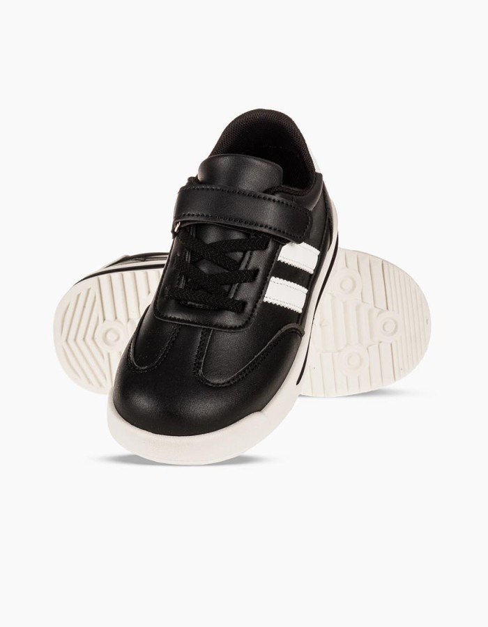Sneakers για αγόρια με velcro και διπλή ρίγα στο πλάι ΜΑΥΡΟ
