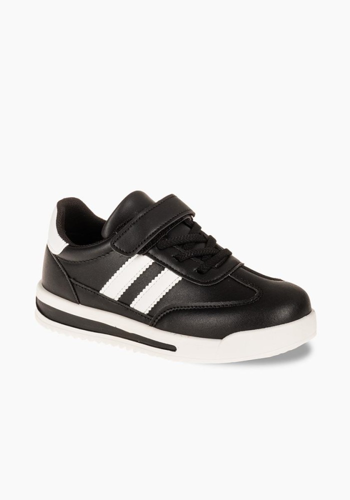 Sneakers για αγόρια με velcro και διπλή ρίγα στο πλάι ΜΑΥΡΟ
