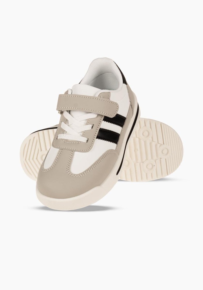 Sneakers για αγόρια με velcro και διπλή ρίγα στο πλάι ΑΣΠΡΟ/ΓΚ