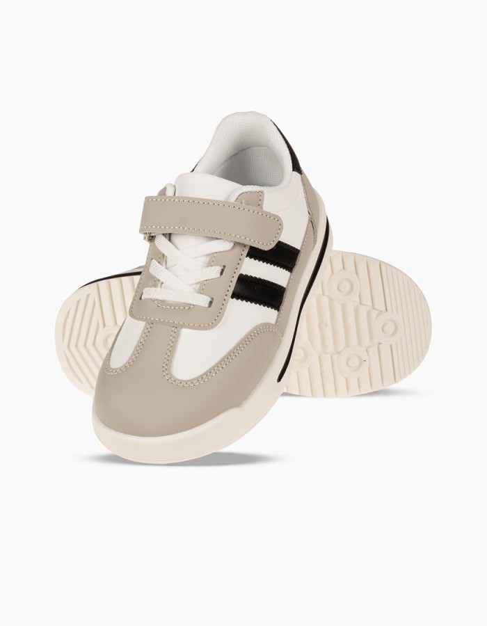 Sneakers για αγόρια με velcro και διπλή ρίγα στο πλάι ΑΣΠΡΟ/ΓΚ