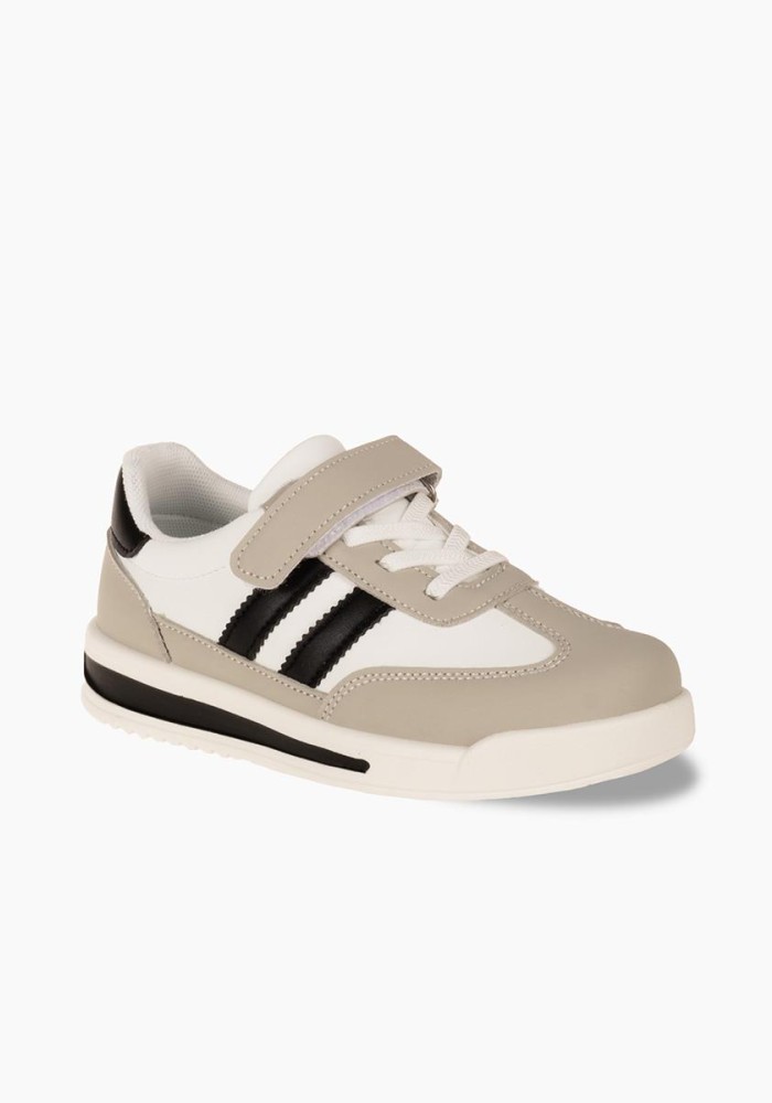 Sneakers για αγόρια με velcro και διπλή ρίγα στο πλάι ΑΣΠΡΟ/ΓΚ