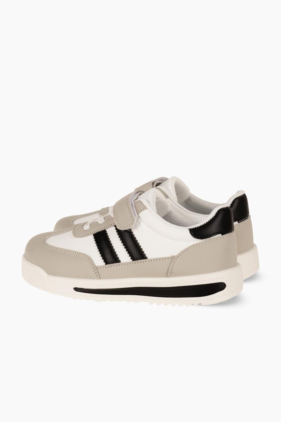 Sneakers για αγόρια με velcro και διπλή ρίγα στο πλάι ΑΣΠΡΟ/ΓΚ Sneakers για αγόρια με velcro και διπλή ρίγα στο πλάι ΑΣΠΡΟ/ΓΚ