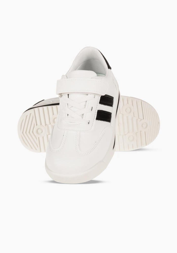 Sneakers για αγόρια με velcro και διπλή ρίγα στο πλάι ΑΣΠΡΟ/ΜΑΥΡΟ