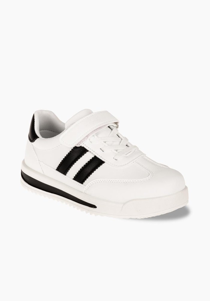 Sneakers για αγόρια με velcro και διπλή ρίγα στο πλάι ΑΣΠΡΟ/ΜΑΥΡΟ