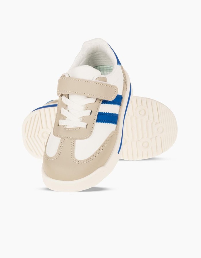 Sneakers για κορίτσια με velcro και ελαστικά κορδόνια ΑΣΠΡΟ/ΜΠΛΕ