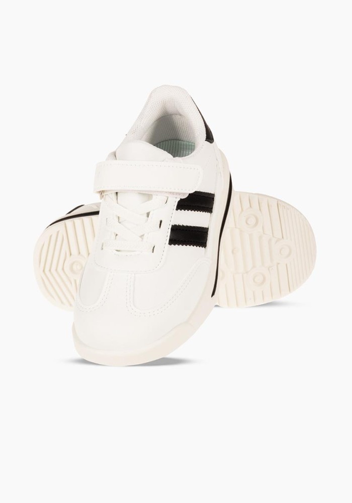 Sneakers για αγόρι με velcro και ελαστικά κορδόνια ΑΣΠΡΟ/ΜΑΥΡΟ