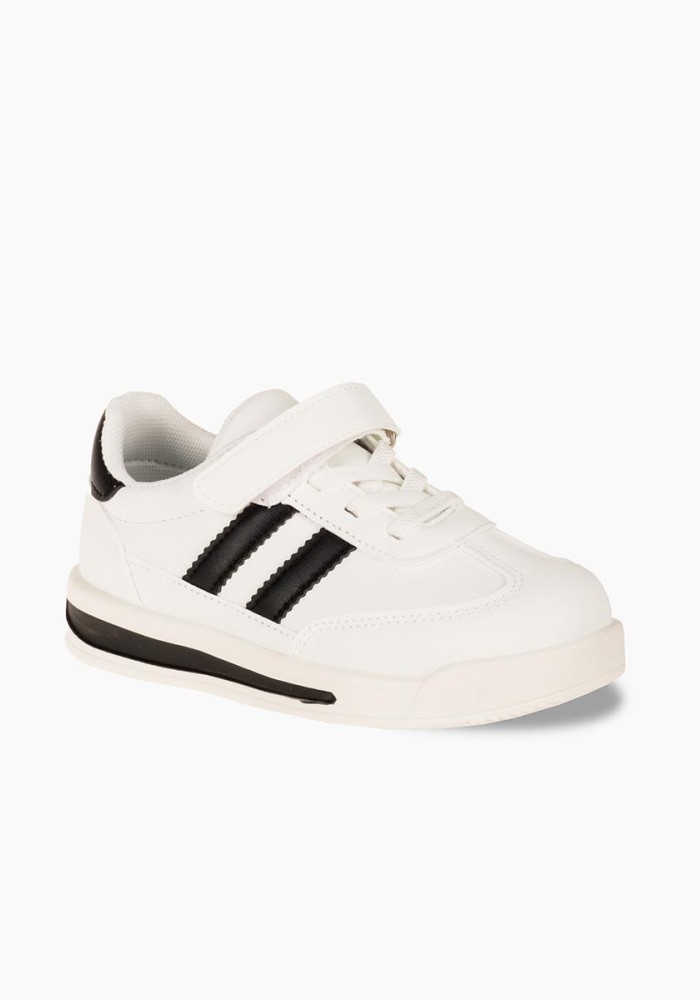 Sneakers για αγόρι με velcro και ελαστικά κορδόνια ΑΣΠΡΟ/ΜΑΥΡΟ