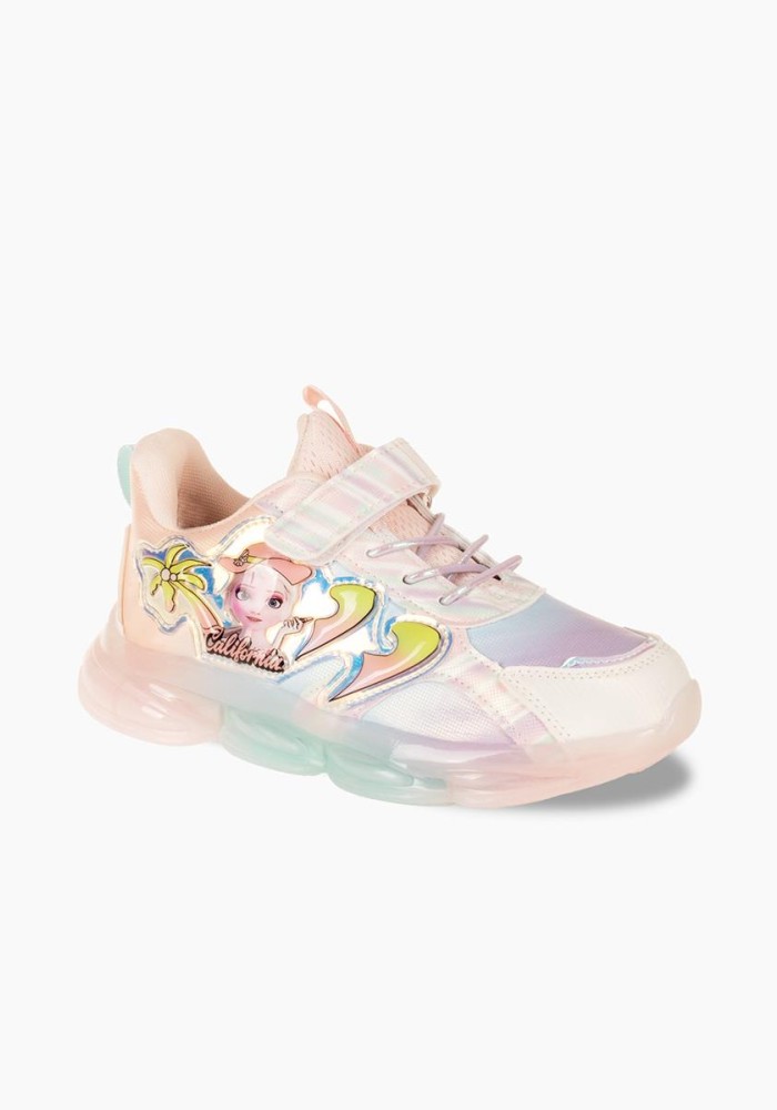 Sneakers για κορίτσι με χρώματα rainbow και διακοσμητικό σχέδιο ΡΟΖ