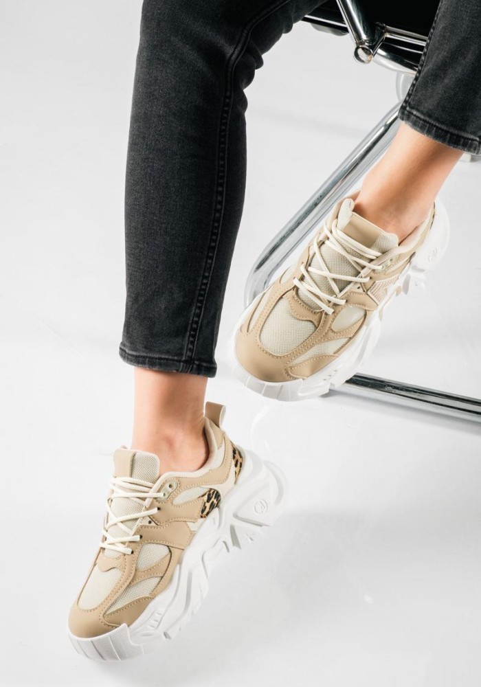 Chunky sneakers με συνδυασμό υλικών και λεοπάρ λεπτομέρεια ΠΟΥΡΟ