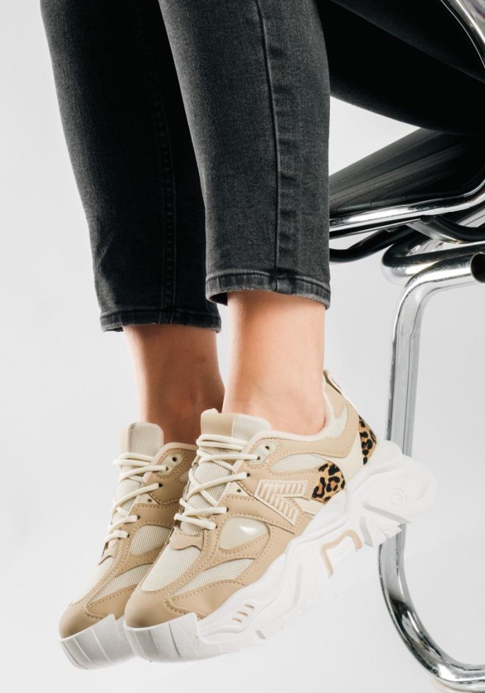 Chunky sneakers με συνδυασμό υλικών και λεοπάρ λεπτομέρεια ΠΟΥΡΟ