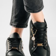 Flat sneakers τύπου tennis με κροκό υφή ΜΑΥΡΟ Flat sneakers τύπου tennis με κροκό υφή ΜΑΥΡΟ