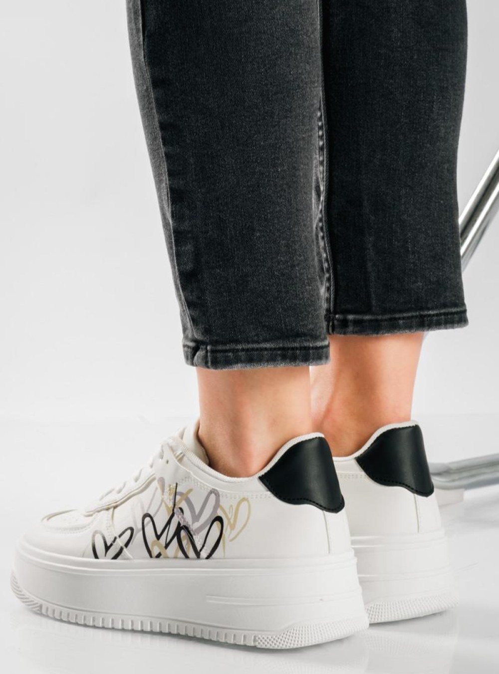 Double-sole sneakers με σχέδιο καρδούλες ΑΣΠΡΟ/ΜΑΥΡΟ Double-sole sneakers με σχέδιο καρδούλες ΑΣΠΡΟ/ΜΑΥΡΟ