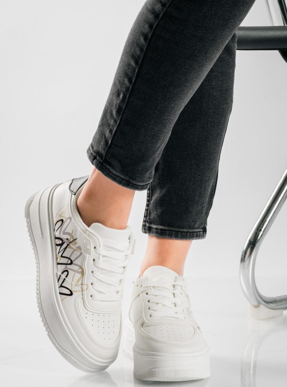 Double-sole sneakers με σχέδιο καρδούλες ΑΣΠΡΟ/ΜΑΥΡΟ Double-sole sneakers με σχέδιο καρδούλες ΑΣΠΡΟ/ΜΑΥΡΟ