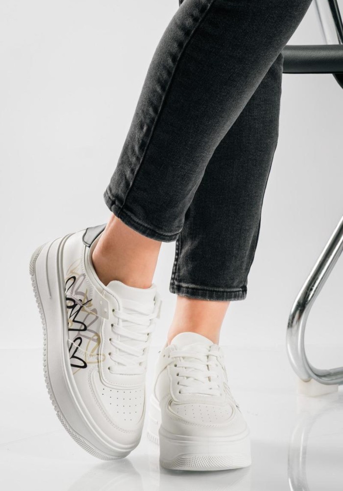 Double-sole sneakers με σχέδιο καρδούλες ΑΣΠΡΟ/ΜΑΥΡΟ