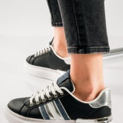 Δίσολα sneakers με denim λεπτομέρειες στο πλάι ΜΑΥΡΟ Δίσολα sneakers με denim λεπτομέρειες στο πλάι ΜΑΥΡΟ