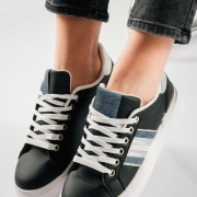 Δίσολα sneakers με denim λεπτομέρειες στο πλάι ΜΑΥΡΟ Δίσολα sneakers με denim λεπτομέρειες στο πλάι ΜΑΥΡΟ