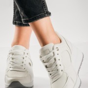 Casual sneakers με πλατφόρμα και διακριτικές κροκό λεπτομέρειες ΑΣΠΡΟ Casual sneakers με πλατφόρμα και διακριτικές κροκό λεπτομέρειες ΑΣΠΡΟ