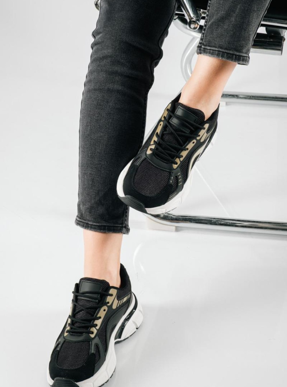 Chunky sneakers με σχέδιο διχρωμία ΜΑΥΡΟ Chunky sneakers με σχέδιο διχρωμία ΜΑΥΡΟ