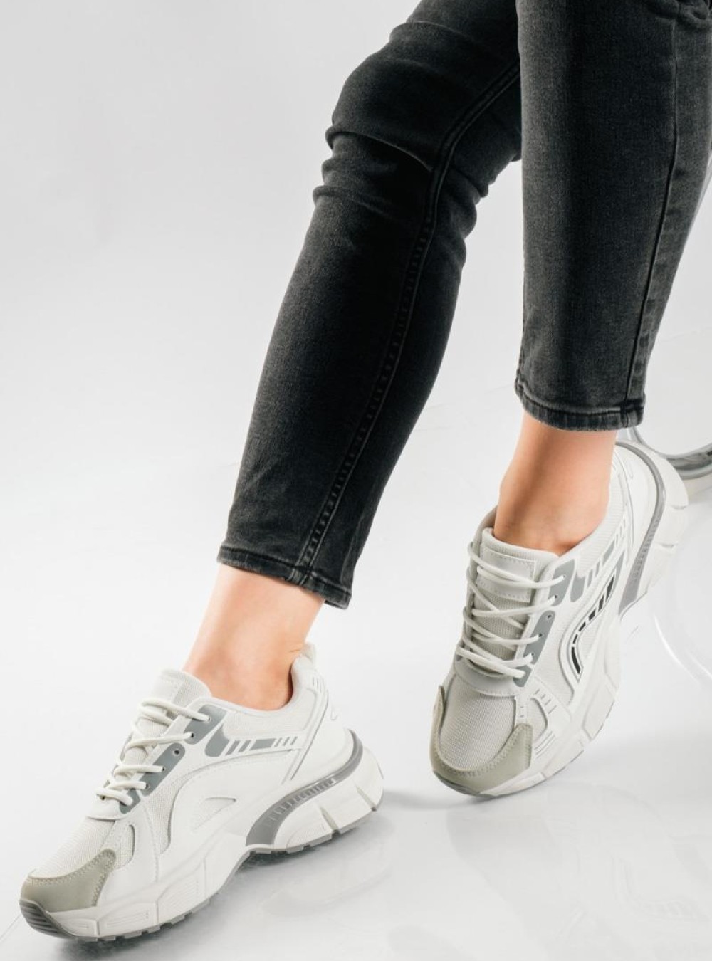 Chunky sneakers με σχέδιο διχρωμία ΑΣΠΡΟ Chunky sneakers με σχέδιο διχρωμία ΑΣΠΡΟ