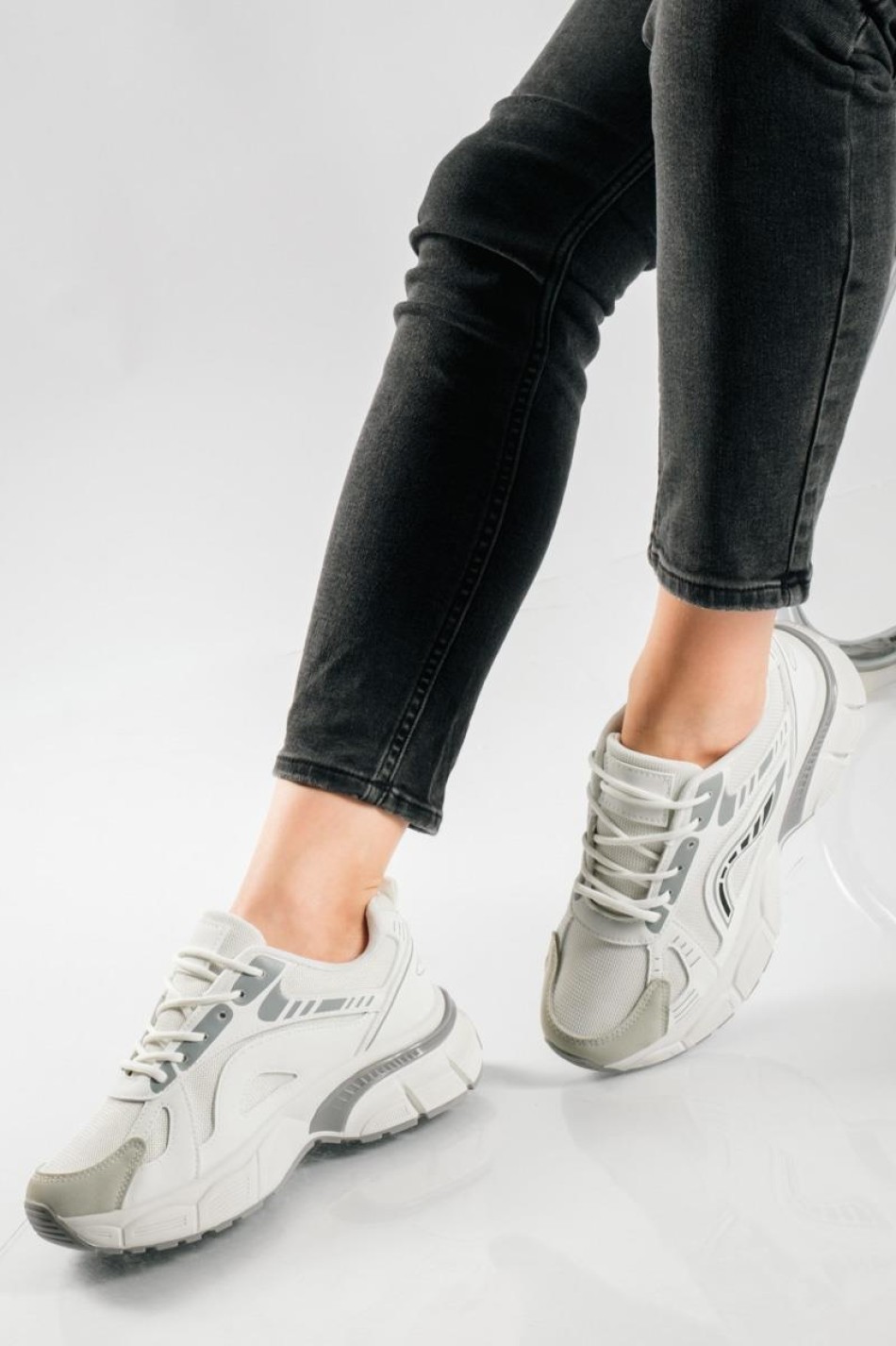 Chunky sneakers με σχέδιο διχρωμία ΑΣΠΡΟ Chunky sneakers με σχέδιο διχρωμία ΑΣΠΡΟ