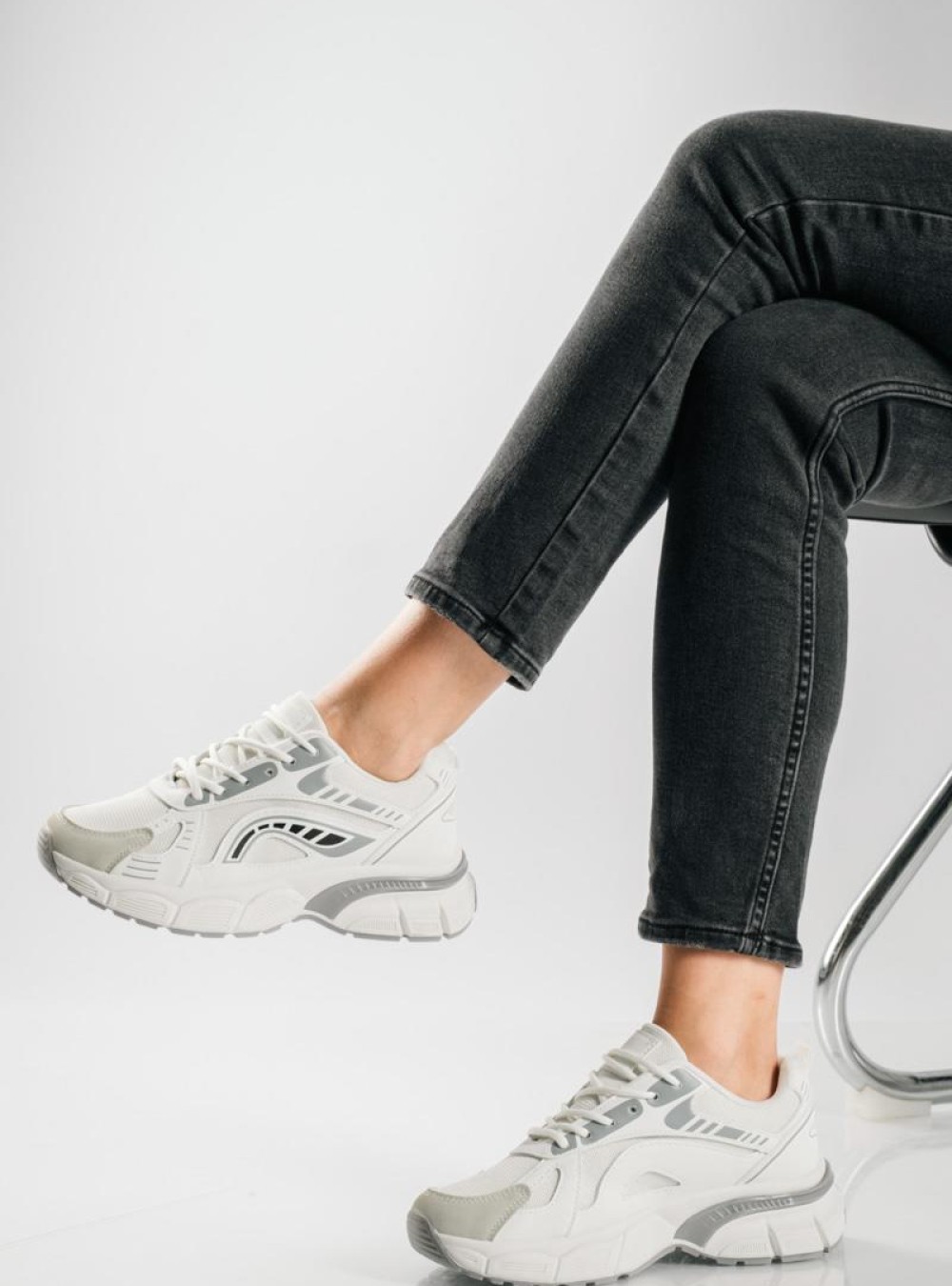 Chunky sneakers με σχέδιο διχρωμία ΑΣΠΡΟ Chunky sneakers με σχέδιο διχρωμία ΑΣΠΡΟ
