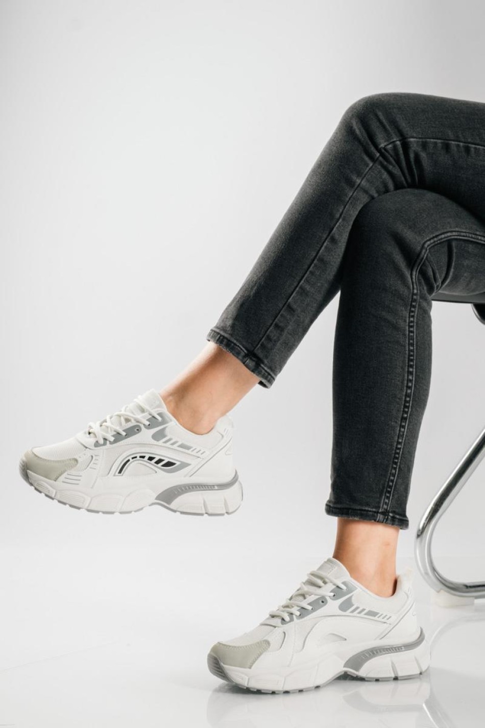 Chunky sneakers με σχέδιο διχρωμία ΑΣΠΡΟ Chunky sneakers με σχέδιο διχρωμία ΑΣΠΡΟ