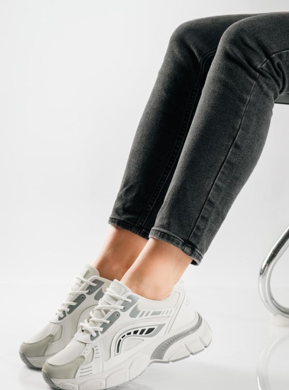 Chunky sneakers με σχέδιο διχρωμία ΑΣΠΡΟ Chunky sneakers με σχέδιο διχρωμία ΑΣΠΡΟ