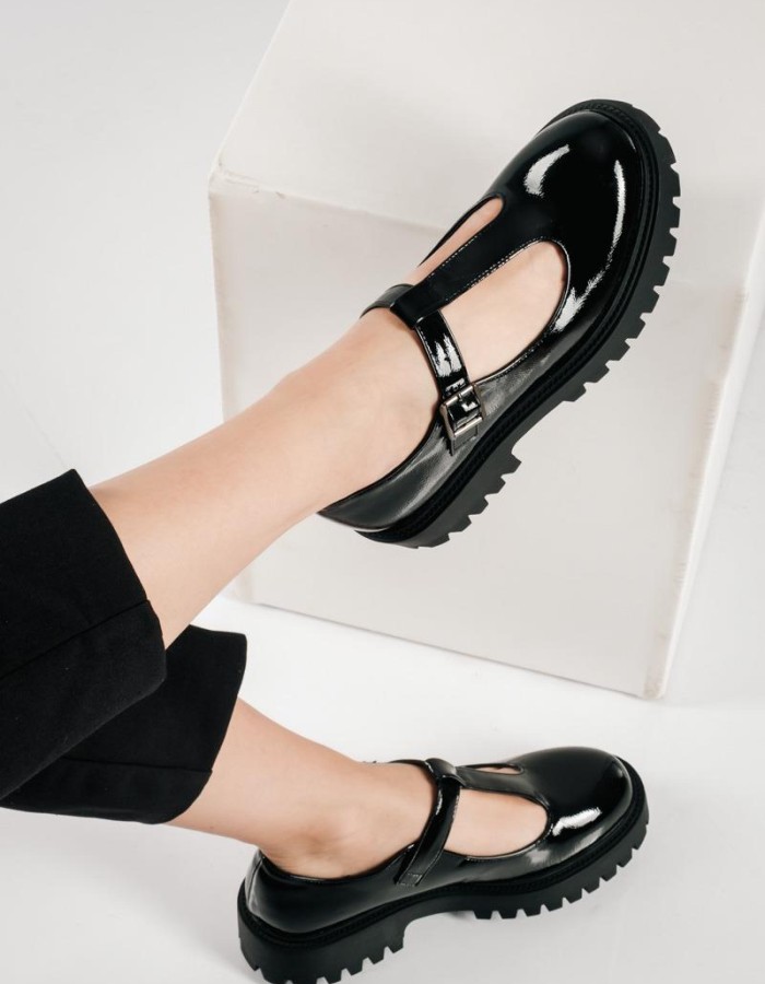 Λουστρίνι T-Bar loafers με chunky σόλα ΜΑΥΡΟ