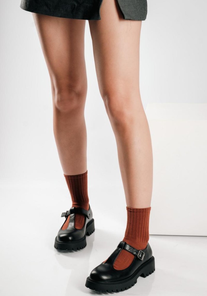 Ματ T-Bar loafers με chunky σόλα ΜΑΥΡΟ