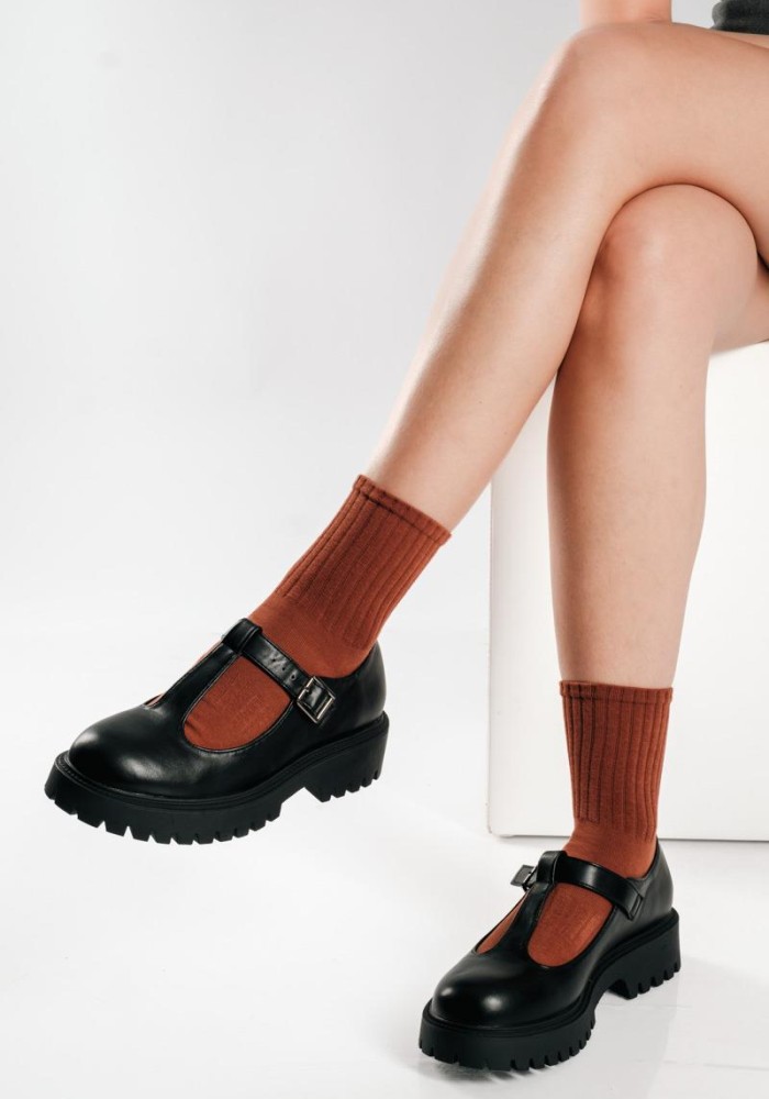 Ματ T-Bar loafers με chunky σόλα ΜΑΥΡΟ